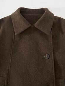 女士休闲保暖棕色立领丝绒高品质短款厚衬羊毛大衣 - 棕色 - 查看 7