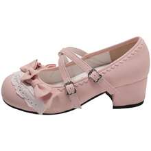 New Sweet Bowknot Lolita Style PU Leather & Lace Patchwork Shoes, Princess Shoes For Indoor/Outdoor Wear, Spring & Autumn - Pink - View 15