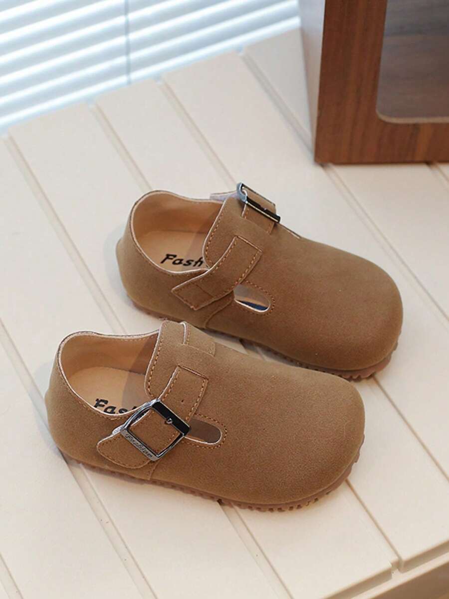 1双儿童圆头魔术贴防滑软底休闲平底鞋，适合学生日常穿着，春秋季 - 駝色 - 查看 1