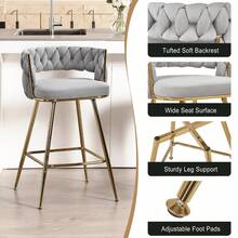 VECELO Set Of 4 Grey PU Leather Bar Stool With Electroplated Metal Frame – 34-Inch Tall Bar Chair With Footrest, For Kitchen Island And Home Bar - Grey - View 3