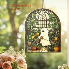 1pc Cute Ghost Greenhouse Sun Catcher Decoration, Halloween Ghost Acrylic Pendant, Gift For Plant Lovers, Halloween Home Decoration, 2D Flat Gift For Mom Halloween Decor Room Decor