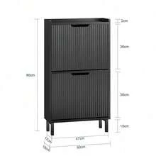 SoBuy Shoe Rack With 2 Flaps, Slim Shoe Cabinet, Shoe Rack With 2 Shelves, Shoe Chest Of Drawers, Shoe Storage, White, W X H X D Approx. 50 X 90 X 19 Cm FSR177-W - 黑色 - 查看 2