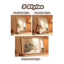 天然竹镜，复古木质梳妆镜，长方形桌面镜，适用于客厅、卧室、门厅等空间 - 原木色 - 查看 3