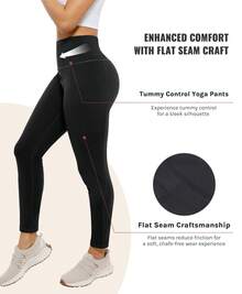 Women Leggings High Waisted Yoga Pants With Pockets Loose Leggings For Women Workout - 黑色 - 查看 2