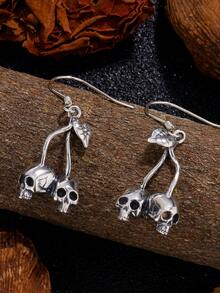 Cercei din argint 925 cu craniu și cireșe, ediție limitată de Halloween, bijuterii din argint pur în stil gotic Lolita, cercei hipoalergenici cu șurub, cadou amuzant pentru iubită/cea mai bună prietenă, stil cutie aleatorie