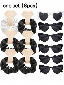 6pcs Satin Bridesmaid Curler Headbands + 6pcs Heart-Shaped Glasses, Bride Gift Set, Damage-Free Headbands, Creative Wedding Party Favors, Bridesmaid Proposal, Christmas, New Year Party Photo Props