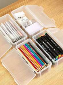 Large Capacity 2 Packs Transparent Plastic Pencil Box - Art Supplies Storage Case For Oil Pastels, Crayons, And Watercolor Pens(Random Color)