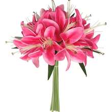 3支/6支仿真百合花，家居装饰，桌面摆件，插花，人造植物，塑料花，花园装饰，婚礼装饰，花束 - 彩色 - 查看 8