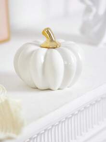 1pc Ceramic Pumpkin Figurine Mini Artificial Pumpkin Halloween Figurine Suitable For Fall Thanksgiving Table Decoration - Orange - View 9
