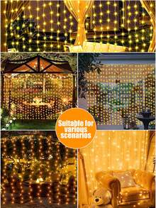 1pc Solar Outdoor String Lights Solar LED Curtain Light Garland Fairy Light With 8 Modes 300,200,100LED Solar Copper Wire LED Light For Wedding, Party, Outdoor Camping,Halloween,Christmas Decor Solar Twinkling Lights For Garden, Window,Yard,Patio,Christmas Tree,Wall Decor Lamp - Solar - View 8