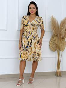 Women's Casual Elegant Printed Dress In Romantic Fabric - Yellow - View 1