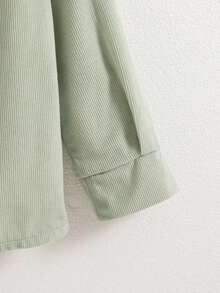 Camisa de manga larga con cuello vuelto, unicolor casual, con patrón bordado de dinosaurio para niños, primavera/otoño - Verde - Ver 8