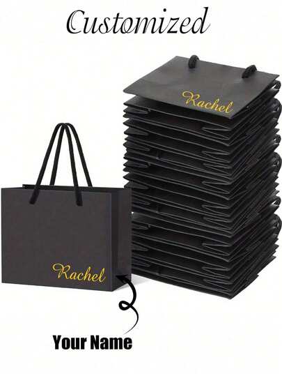 Customized Kraft Paper Gift Bags With Handles, Personalized Gift Bags, Solid Color Gift Bags, Gift Box Alternatives, Wedding Supplies, Party Supplies, Gift Bags, Bridesmaid Gifts, Groomsman Gifts, Engagement Gifts, Wedding Gifts, Elegant And Fashionable, Suitable For Giving To Family, Friends, Colleagues