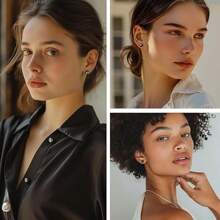 1 Pair 6-7mm Small S925 Silver Natural Freshwater Pearl Stud Earrings - Simple Elegance Flat Round - Versatile Daily Banquet Dress Stud Earrings - White - View 7