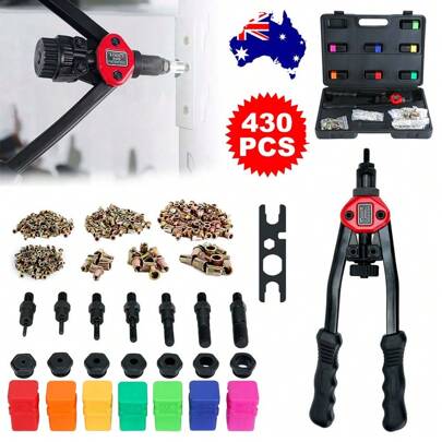 Heavy Duty Riveter Gun - Rivet Nut Rivnut Nutsert Tool Kit M3-12 Mandrels Thread 430PCS Rivets Riveting