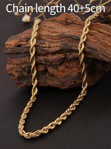 1pc 24K Gold Twist Chain Bracelet, Titanium Steel Hypoallergenic Adjustable Multilayer Stacking Bracelet, Birthday Gift For Friends & Couples, Spring/Summer 2025 - Gold Twist Necklace - View 5