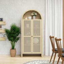 70.28" Tall Arched Kitchen Pantry, Arched Storage Display Cabinet With 2 Adjustable Shelves,Rattan Door Versatile Storage Cabinet For Kitchen, Dining Room, Living Room    RR
