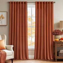 White Privacy Sheer Curtains 84 Inch, Light Filtering 2 Panels Set - Orange - View 1
