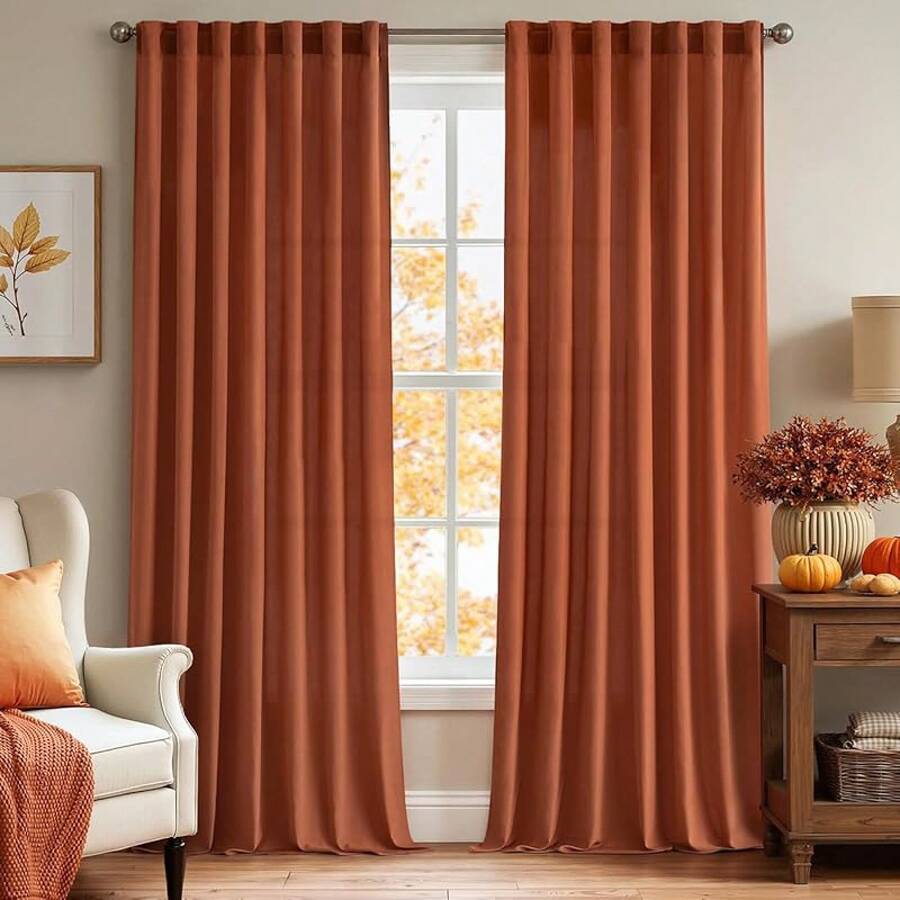 White Privacy Sheer Curtains 84 Inch, Light Filtering 2 Panels Set - Orange - View 1