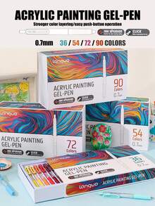 Ensemble de stylos-gel de peinture acrylique 90 couleurs Languo - Marqueurs d'art de superposition professionnels pour étudiants, stylos de dessin DIY à pointe fine de 0,7 mm pour verre/papier/bois/papier noir/tumblers/plastique, idéal pour les notes d'étude et l'artisanat - Multicolore - Voir 3