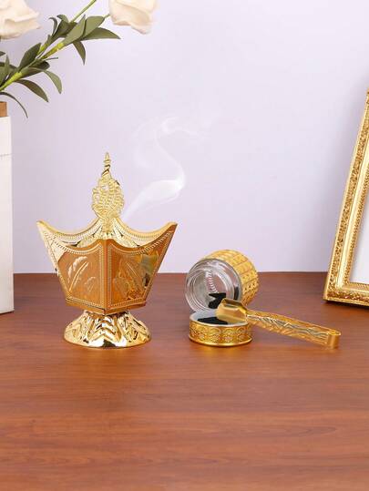 1 件/1 套豪华镀金金属布库尔香炉，几何设计阿拉伯香座，适用于家庭祈祷、家居装饰、办公室装饰、客厅配件，可作为节日礼物、生日毕业礼物