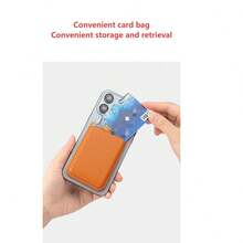 Magnetic Card Holder, Phone Holder, Card Cover, Leather, Compatible With Charging, Multifunctional Folding Clip, Portable And Invisible - Baby Pink - View 5