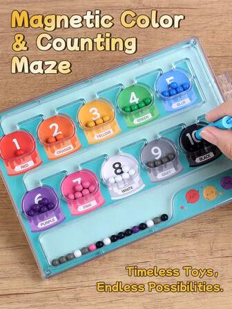 磁性颜色和数字迷宫，木制颜色分类迷宫，木制颜色匹配学习计数拼图板，蒙特梭利计数配对游戏颜色分类板，蒙特梭利精细运动技能玩具，适合 3 岁以上儿童