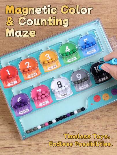 磁性颜色和数字迷宫，木制颜色分类迷宫，木制颜色匹配学习计数拼图板，蒙特梭利计数配对游戏颜色分类板，蒙特梭利精细运动技能玩具，适合 3 岁以上儿童
