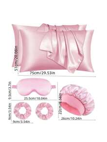 Set de 6 fundas de almohada de satén para mujeres, incluye gorro de dormir de satén, antifaz para dormir y scrunchies para el cabello, artículos esenciales cómodos para el hogar, excelentes para cocinar y dormir - Multicolor - Ver 4