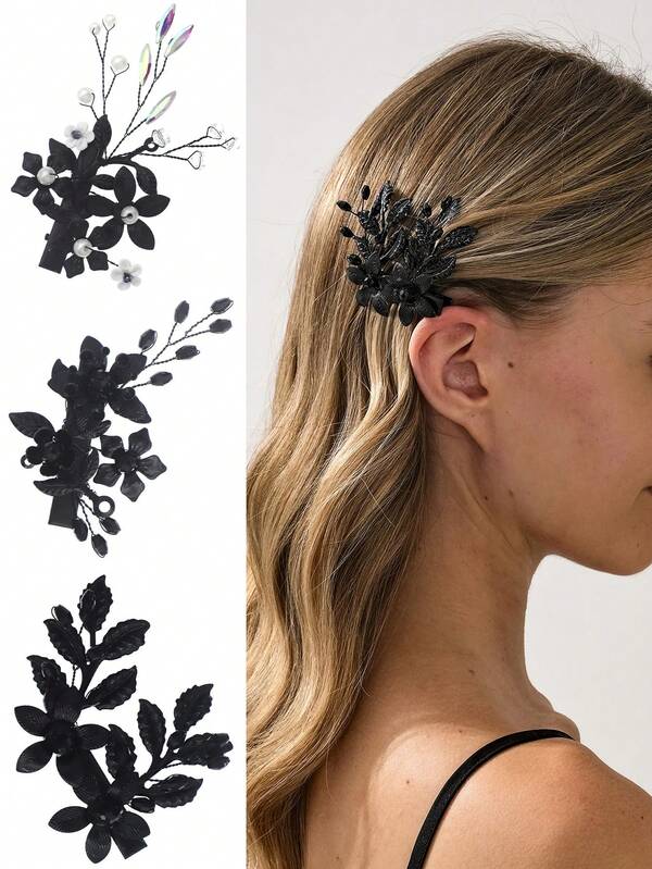 1pc Costume Accessories Black Crystal Hair Clips For Brides Wedding Bridal Rhinestone Hair Piece Hair Accessories For Women Valentine's Day Accessories