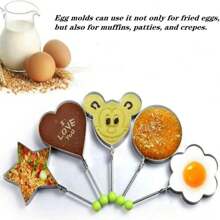 1-10 件不锈钢鸡蛋烹饪圈，E 鸡蛋模具形状：心形、花朵、熊形、大象、苹果形、马形、鸡形、星形、老鼠形、圆形，适用于厨房早餐