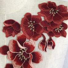 5pcs/Set Red Magnolia Flower Water-Soluble Embroidered Cloth Patch, Dress/Cheongsam Decorative Accessory, DIY - Red - View 5