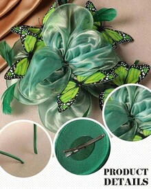 Organza Fascinators Hats - Monarch Tea Party Hat With Hairpin, 2025 Derby Headwear - 綠色 - 查看 5