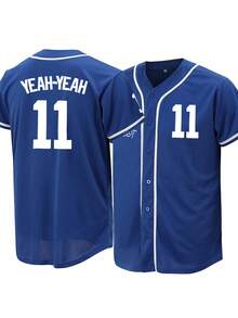 Men's Baseball Jersey 11 Blue Button-Down Embroidered Sports T-Shirt Gym Clothes Men Basic T Shirt - Blue - View 1