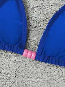 Bộ bikini Polovedo chính hãng mới ra mắt mùa Xuân/Hè, thanh lịch, gợi cảm, thường ngày, màu xanh navy trơn, buộc dây, thích hợp cho nữ, đi biển, dự tiệc, hẹn hò. - Màu xanh lam - Xem 2