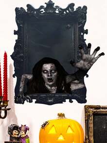 1pc Wall Sticker Halloween Picture Frame Horror Zombie Decoration Sticker PVC Sticker Material Removable Self-Adhesive Easy-To-Tear Sticker Home Decoration Make Your Life A New Holiday Decoration Sticker Birthday Graduation Gift - Multicolor - View 4