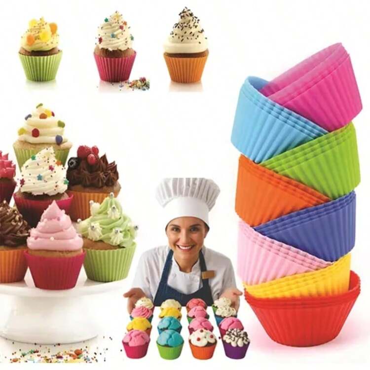 Kit Of 12 Silicone Mini Cupcake Molds, Muffin Cake, Baking Pan, Cupcake - Nhiều màu - Xem 1