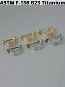 1 件 G23 钛合金 Cz 耳软骨耳屏氧化锆 D 形中隔响片杠铃螺旋耳环 Rook Sung 耳垂穿孔珠宝 - 如圖 - 查看 4