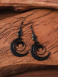 1 Đôi bông tai mặt dây chuyền hình trăng lưỡi liềm rỗng màu đen kiểu Gothic, bông tai Halloween, bông tai trăng lưỡi liềm thanh lịch, trang sức Gothic, unisex - màu đen - Xem 4