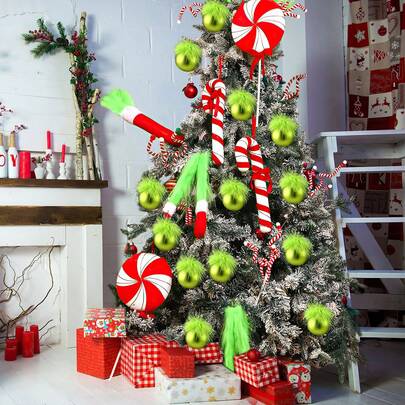 12Pcs Christmas Tree Ball Ornaments Party Arrangement Plastic Balls With Plush Suitable For Anniversaries Holiday Home Decor Christmas Decorations Room Decor Winter