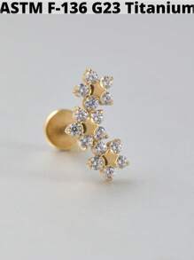 1 件 G23 钛金五角形锆石唇钉内螺纹 CZ 耳钉耳软骨耳屏耳轮耳环耳垂穿孔珠宝 - 如圖 - 查看 14