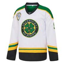 ST John's Shamrocks 3 Ross The BOSS Rhea 's Shamrocks Stitched Hockey Jersey With EMHL Patch White And Green Embroidered Stitched Sportswear Casual Training Long Sleeved Pullover