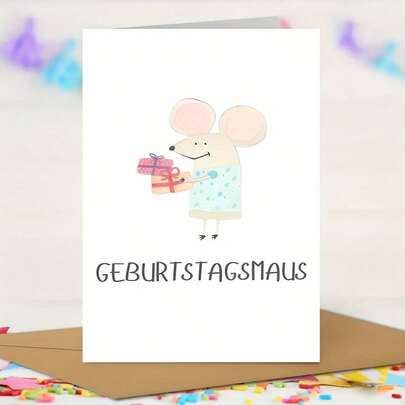 Deutscher Maus Geburtstagskarte mit Umschlägen - (11cm*16cm) - Spaßiges & verspieltes Design für jeden Anlass - Perfektes Geschenk für Freunde, Familie & Geliebte (Ehemann, Ehefrau, Freund, Freundin, Kinder)(1 Karte + 1 Umschlag)