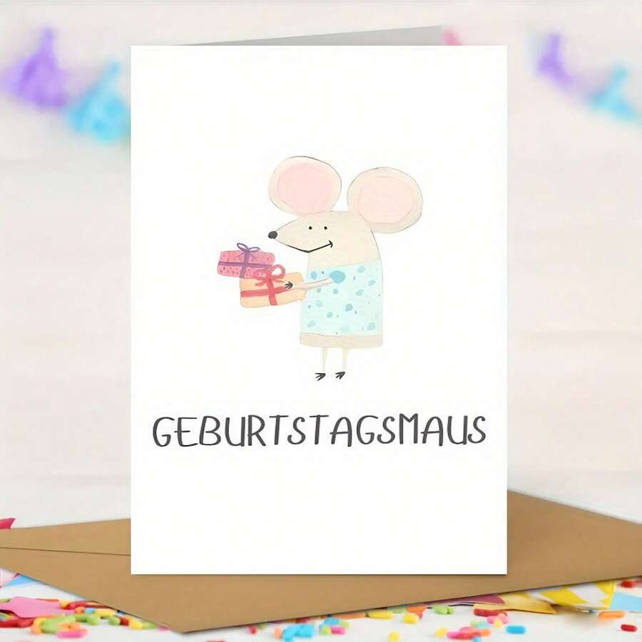 Deutscher Maus Geburtstagskarte mit Umschlägen - (11cm*16cm) - Spaßiger & verspielter Entwurf für jeden Anlass - Perfektes Geschenk für Freunde, Familie & Geliebte (Ehemann, Ehefrau, Freund, Freundin) (1 Karte + 1 Umschlag) - Mehrfarbig - Übersicht 1