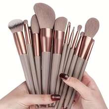 13件套化妆刷套装，柔软蓬松，专业化妆粉底刷、散粉刷、眼影晕染刷，含化妆包和海绵，是送给化妆新手和初学者的理想礼物。棕色系随机颜色，刷毛柔软，方便携带，适合旅行、度假、海滩等场合，也是送给女性和女孩的礼物，适合夏季、返校季、旅行、情人节等场合，价格实惠，是送给女性、化妆师和专业化妆师的完美礼物。 - 彩色 - 查看 10