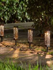 2/4/6/12pcs Outdoor Solar Rectangular Hollow Lawn Light, ABS Resin Material Garden Street Lamp Decoration, Night Light Waterproof Hollow Hollow Solar Ground Insertion Light (500mah), Landscape Projection Pattern Light, Lighting Decoration, Very Suitable For Road Lawns, Garden Courtyards, Driveway Path Lights - Warm Light
