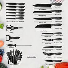 TAIMASI 19pcs Premium High-Carbon Stainless Steel Knife Set - Includes Chef Knives, Bread Knife, Scissors & Sharpener With Storage Block | Rust-Resistant Kitchen Essential For: • Labor Day Backyard BBQs • Thanksgiving Dinner Prep • Christmas Gift For Home Chefs • New Year's Culinary Upgrades - 黑色 - 查看 4