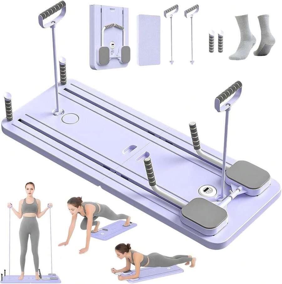 Compact Pilates Board Pairs Pilates Reformer 8-In-1 – Full Body Workout For Thuis – Incl. Weerstandsbanden, Timer, Socks & Anti-Slip Mat – Opvouwbaar & Stijlvol Fitness Apparatus - D - Xem 1