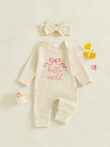 Mono de punto de gofre con manga larga y volantes para bebé niña recién nacida, ropa de otoño e invierno para salir y volver a casa - Caqui - Ver 1