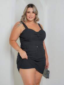 Women's Plus Size Short And Cropped Skirt Set - Black - View 2